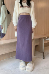 High Waist A-Line Knitted Ankle Length Skirts